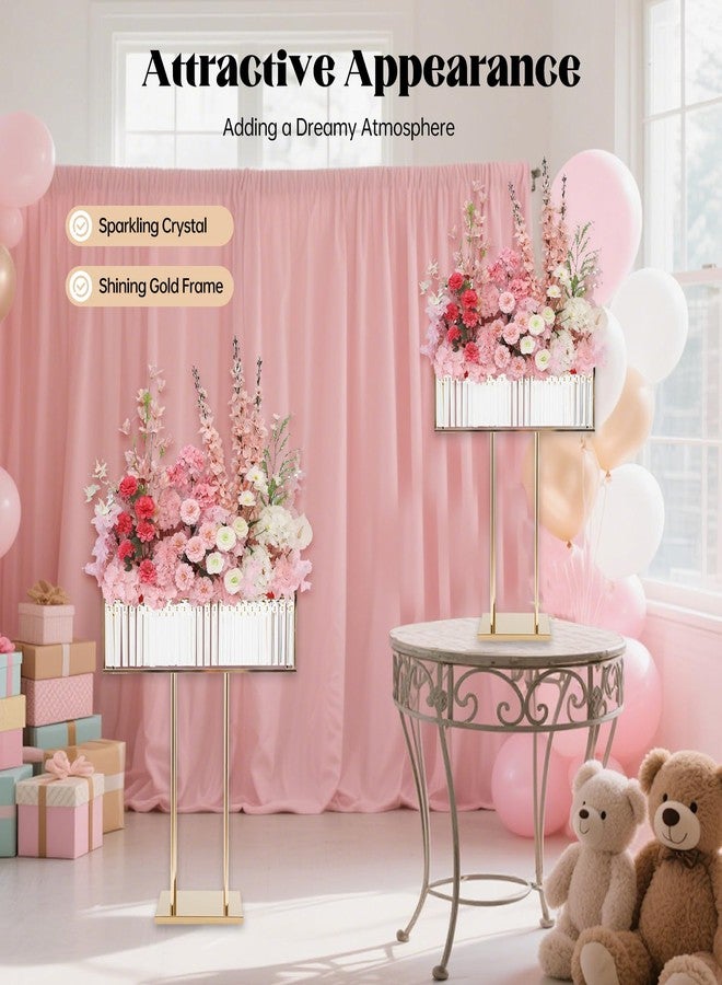 YCWSPEMR Tall Crystal Flower Stand for Wedding Centerpieces - 28" x 12" Gold Metal Pedestal with Sparkling Crystal Pendants, Elegant Flower Vase Stand for Tables, Parties, Banquets & Event Decorations - Image 3